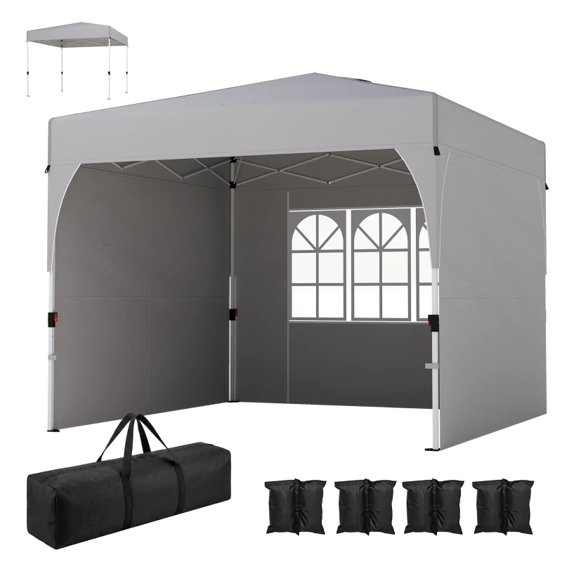Outsunny 9.6 x 9.6 ft Pop Up Canopy Tent with 3 Sidewalls, UPF 50+ 1-Button Push Easy Setup Outdoor Instant Canopy, Light Grey