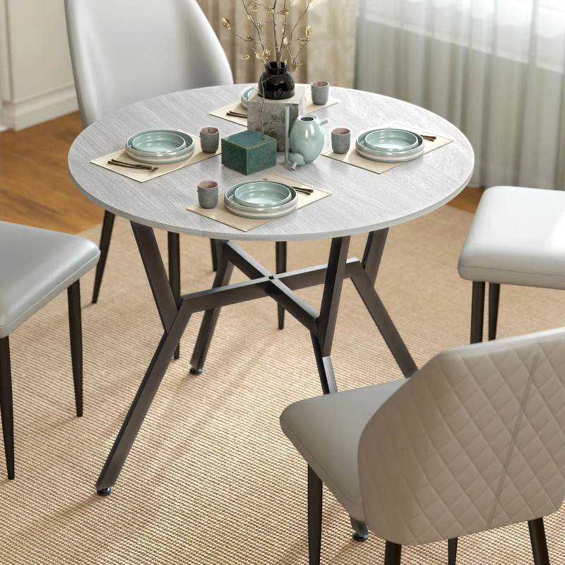HOMCOM 35" Round Dining Table, Modern Dining Room Table with Steel Frame, Space Saving Small Kitchen Table, Grey