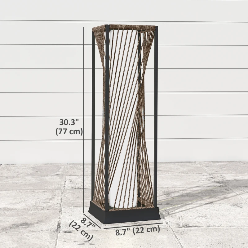 Outsunny Rattan Solar Floor Lamp, Decorative Outdoor Lamp with Auto On/Off LED Lights, IP44 for Patio, Porch, Pathway, Brown