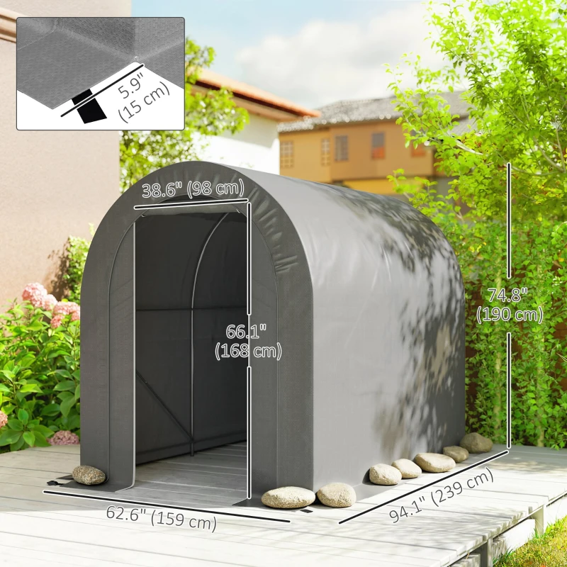 Outsunny 5' x 8' Outdoor Storage Shed, Heavy Duty Galvanized Steel Portable Shed for Bike, Motorcycle, Garden Tools, Light Grey