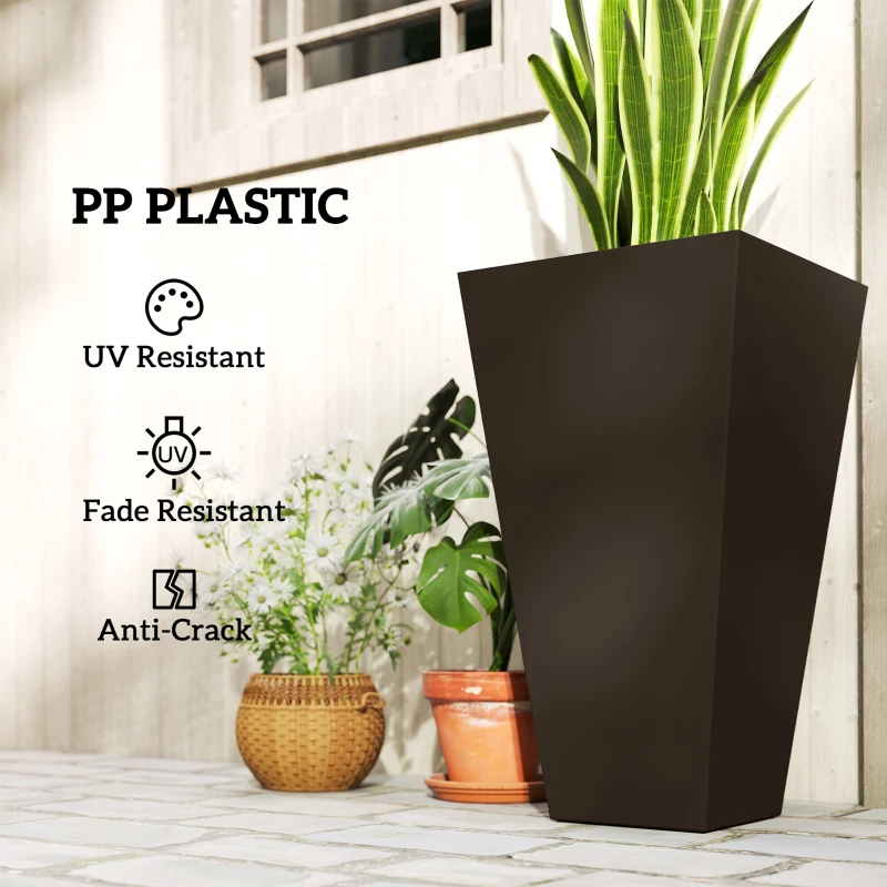 Outsunny 28" Tall Garden Plastic Planters, Outdoor and Indoor Flower Pots, Set of 3 for Entryway, Patio, Yard, Brown