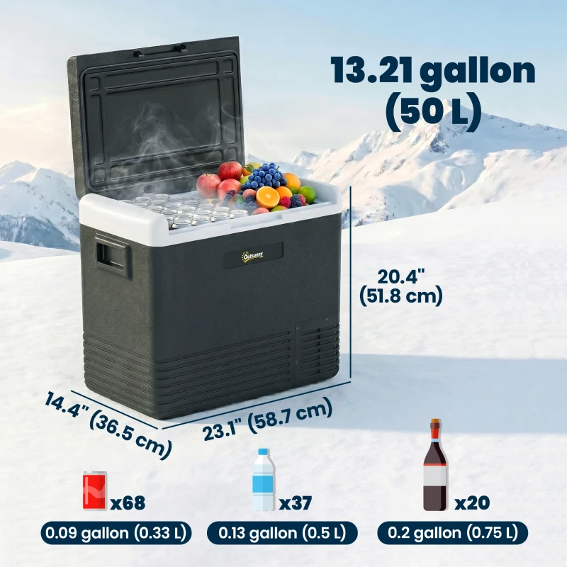 Outsunny 12 Volt Car Refrigerator, 53QT Car Fridge Electric Cooler, 12/24V DC and 100-240V AC, -4-68 ℉, Portable Refrigerator