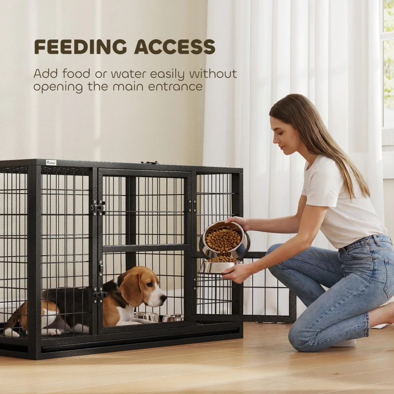 PawHut 37 Inch Heavy Duty Dog Crate, Large Metal Dog Kennel with Removable Tray, 3 Doors and Secure Lock
