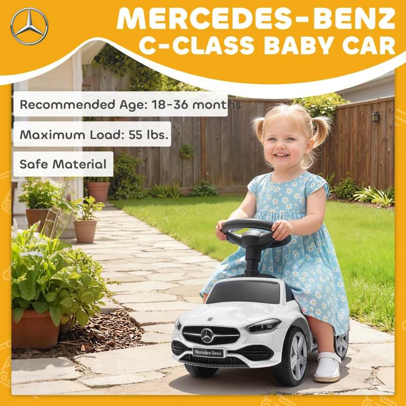 Qaba Mercedes-Benz C-Class Licensed Kids Ride On Car, Foot-to-Floor Toy with Anti-Tip Design, Horn & Start Sound, White