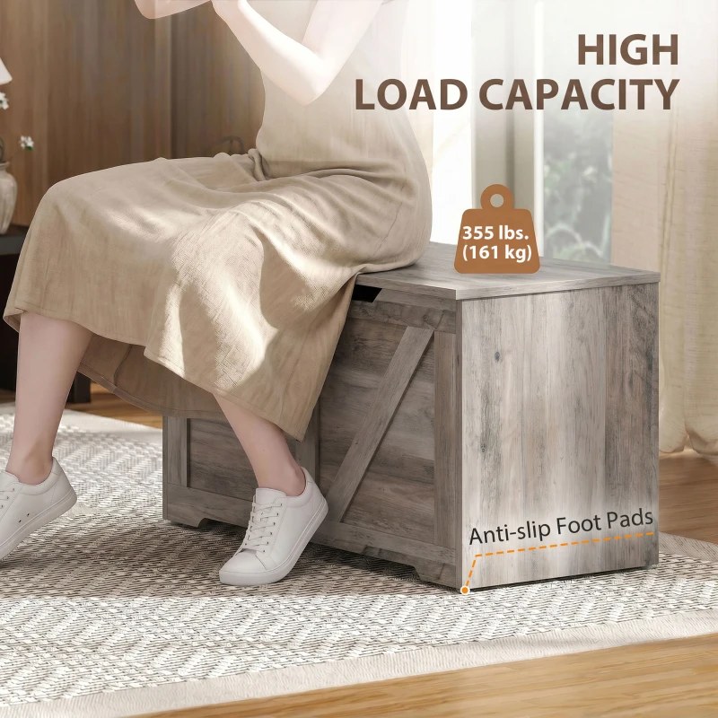 HOMCOM 31.5 Inches Storage Chest, Storage Trunk with Safety Hinge for Living Room, Grey Wood Grain