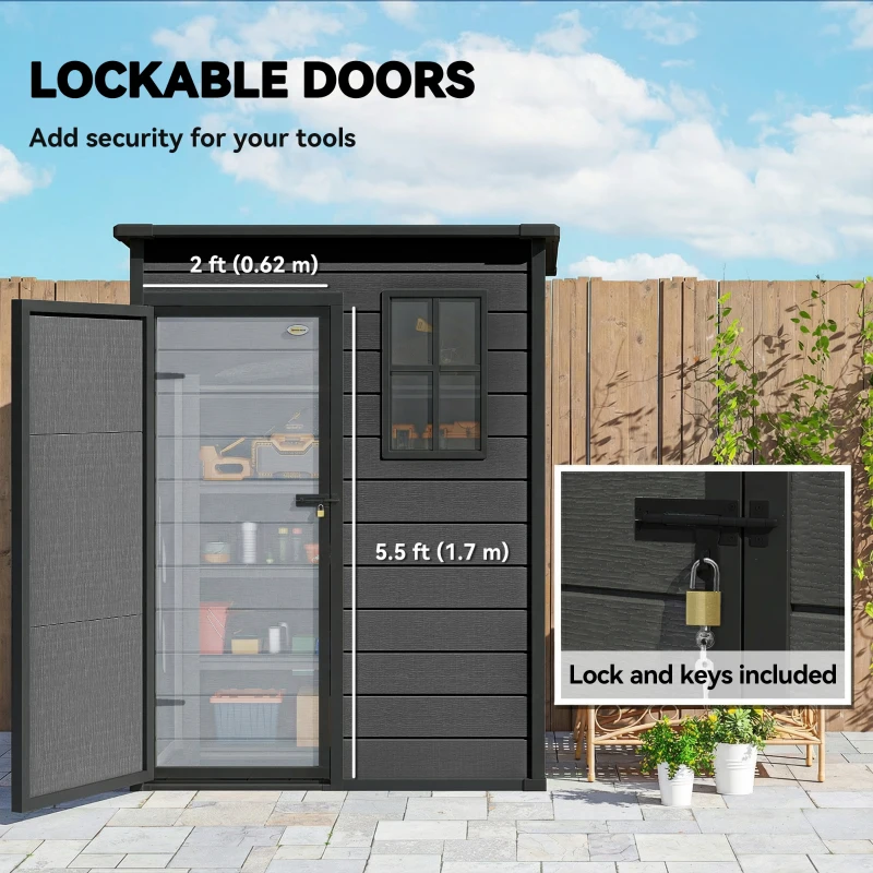 Outsunny 5 x 3FT Garden Shed with Floor, Outdoor Storage Shed with Lockable Door, Window and Vent for Backyard, Patio, Dark Grey