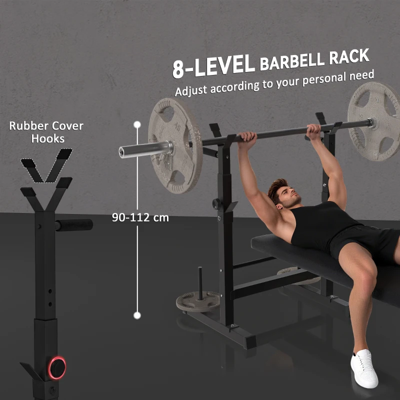 Soozier Adjustable Weight Bench, Foldable Bench Press with Barbell Rack and Dip Station for Home Gym, Strength Training Multiuse Workout Bench, Black