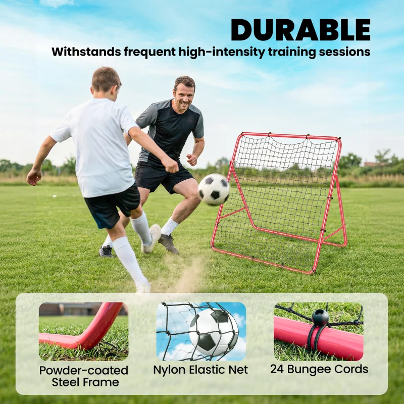 Soozier Soccer 5 Angles Adjustable Soccer Rebounder Net, Multi-Sport Training Bounce Back Net, Red