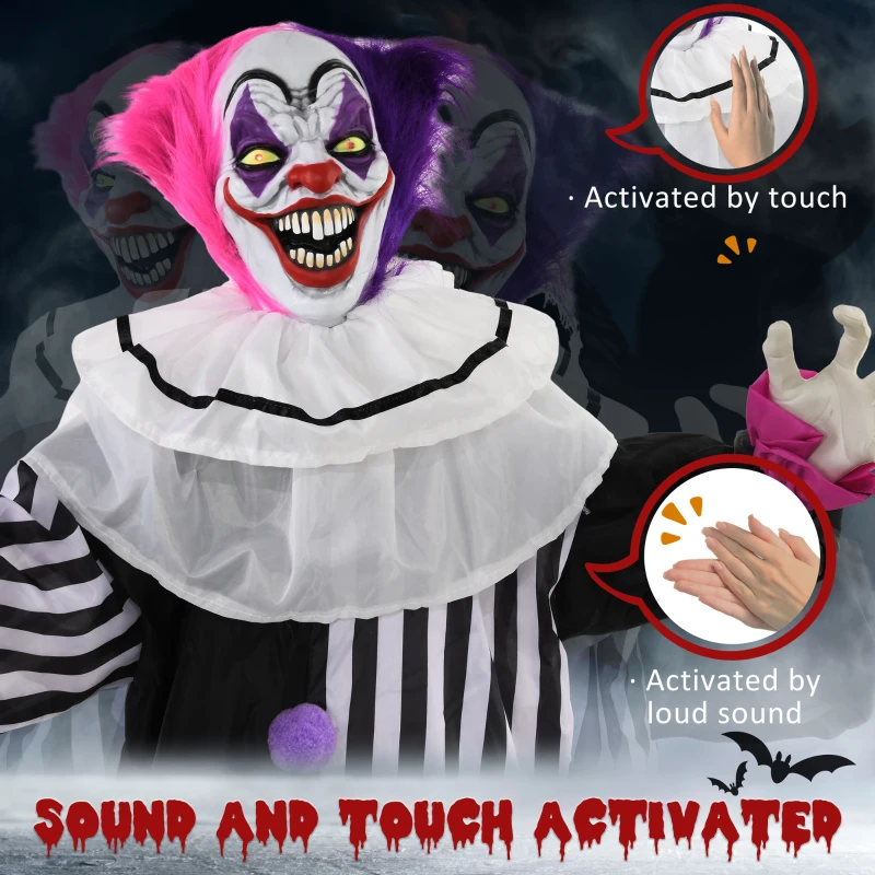 Outsunny 5.7FT Life Size Halloween Decoration, Animated Clown with Sound Activated, Light Up Eyes, Motion, Laugh