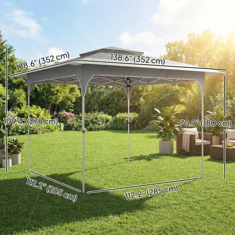 Outsunny 11.5 x 11.5 ft Pop Up Canopy Tent with 1-Button Push Easy Setup, UPF 50+ 2-Tier Instant Canopy with Carry Bag, Dark Grey
