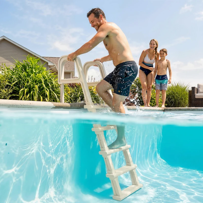 Outsunny Swimming Pool Ladder, 63.4"-69.3" Adjustable 5-Step Pool Stairs with Handrails, Non-Slip Steps, Load Capacity 300 lb