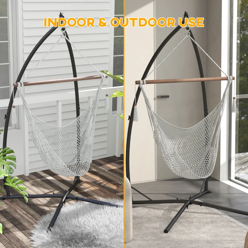 Outsunny Hammock Chair Stand, Hanging Heavy Duty Steel Frame Hammock Stand Only with Chain for Indoor & Outdoor Use, Black
