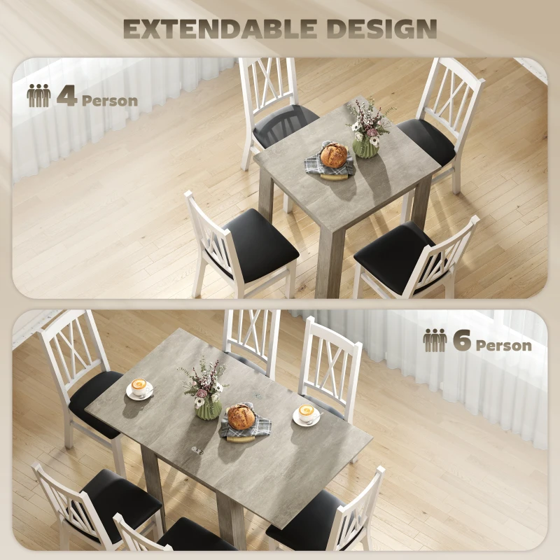 HOMCOM 55" Extendable Dining Table for 4-6, Kitchen Table with Steel Slides and Felt Pads for Small Spaces, Grey