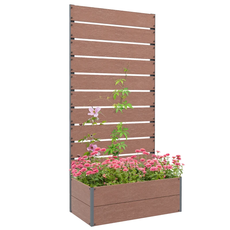 Outsunny Raised Garden Bed with Trellis, Freestanding Elevated Planter Box for Climbing Vines, 28" x 15" x 59", Light Brown