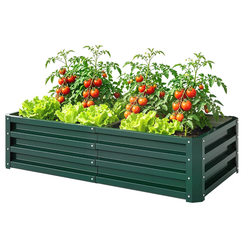Outsunny Galvanized Raised Garden Bed, Outdoor Planter Box for Vegetables, Flowers, Herbs, 4' x 2' x 1', Dark Green