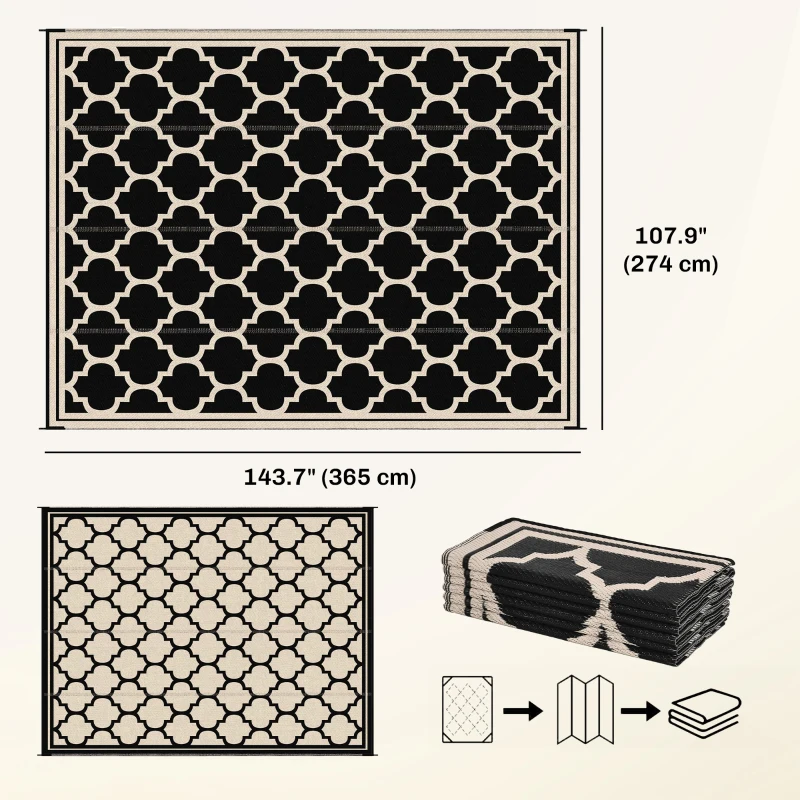 Outsunny 9'x12' Reversible Outdoor RV Rug, Patio Floor Mat, Plastic Straw Rug for Backyard, Deck, Beach, Camping, Black