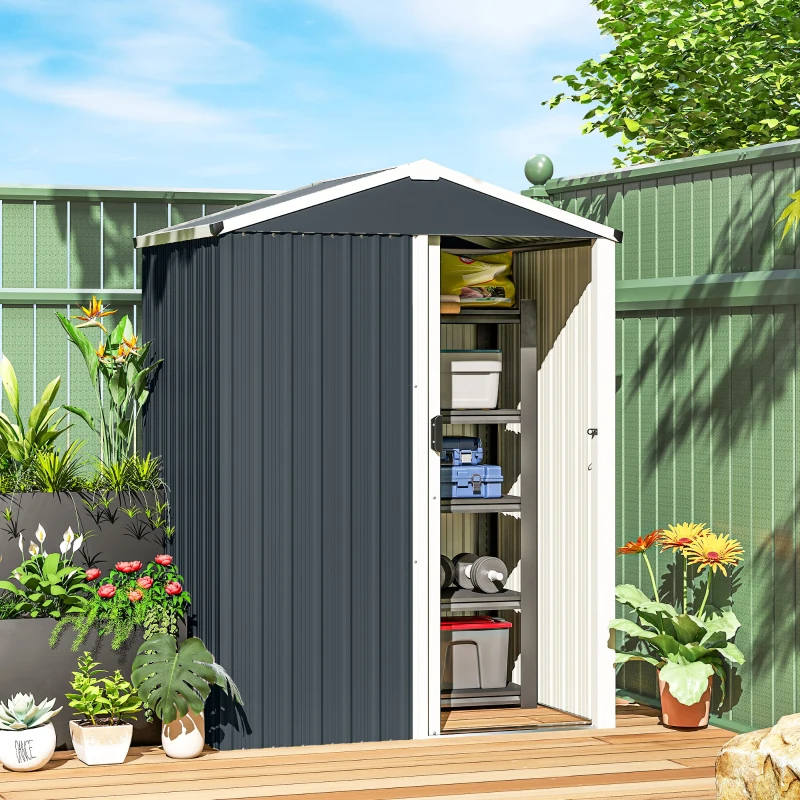 Outsunny 4.5 x 3ft Outdoor Storage Shed, Waterproof Metal Garden Shed with Lockable Door for Backyard, Patio, Lawn, Dark Grey