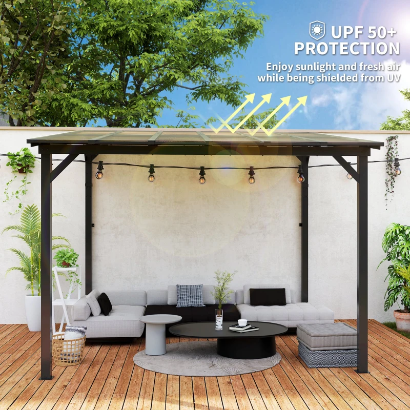 Outsunny 10' x 10' Hardtop Gazebo Wall-Mounted / Free Standing Outdoor Pergola with UPF 50+ & Waterproof Polycarbonate Roof