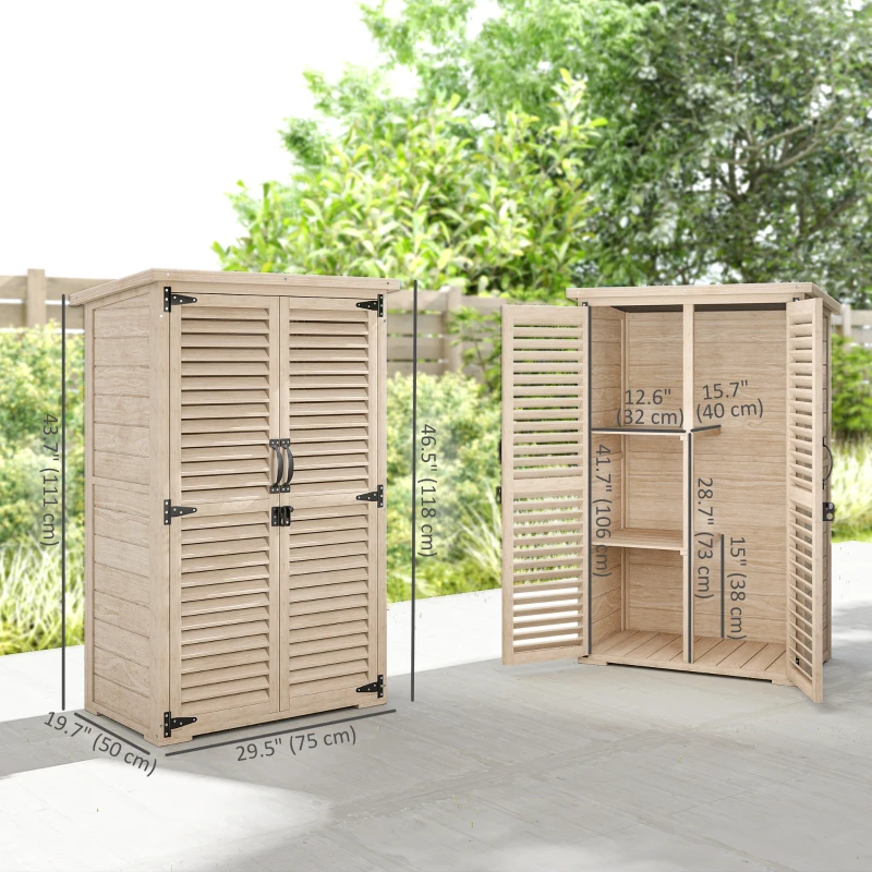 Outsunny 30" x 20" x 47" Wooden Garden Shed, Outdoor Storage Shed with Waterproof Asphalt Roof, Shelves, Natural