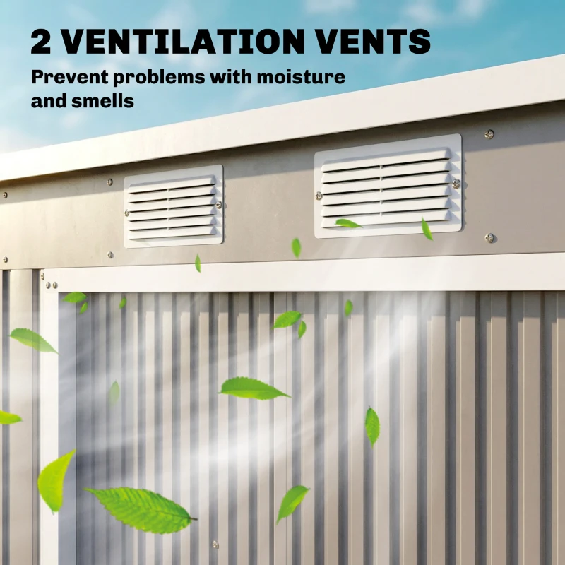 Outsunny 7' x 4' Galvanised Steel Garden Shed, with Foundation Kit - Grey