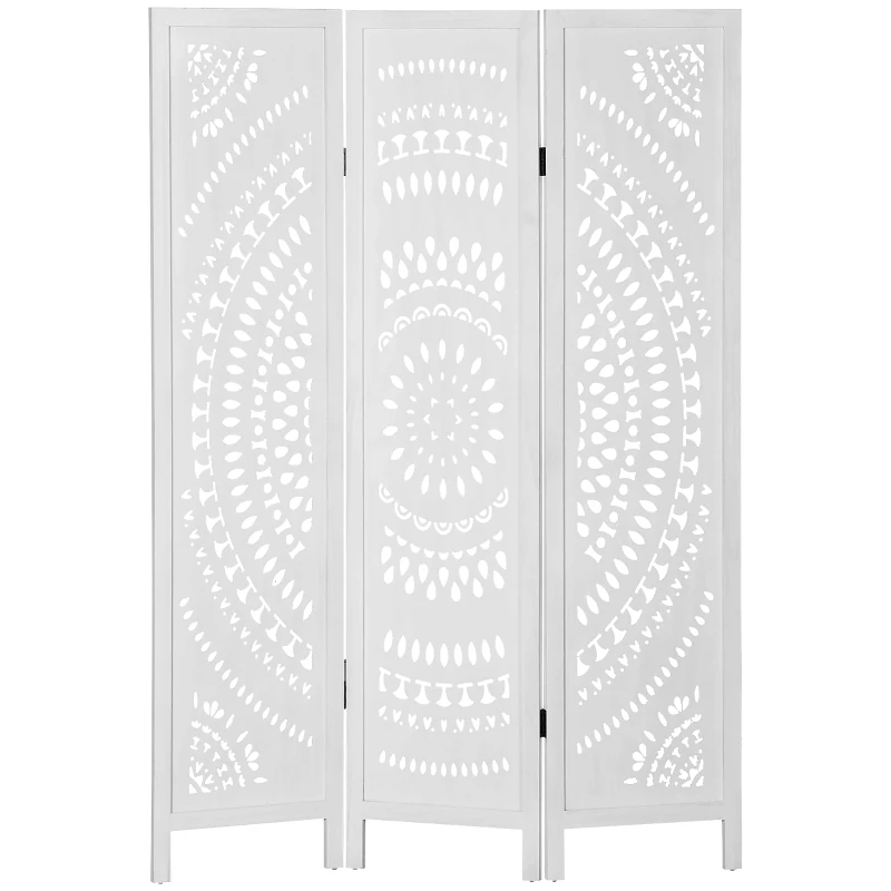 HOMCOM 3 Panel Room Divider, 5.6 Ft Tall Portable Folding Privacy Screen, Wood Partition Wall Divider for Home Office, White