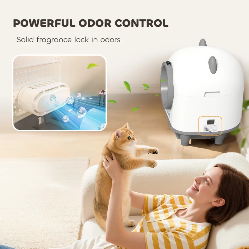 PawHut Automatic Cat Litter Box with App Control, Odor Isolation, Safety Protection, Anti-Pinch, 1 Roll Garbage Bag