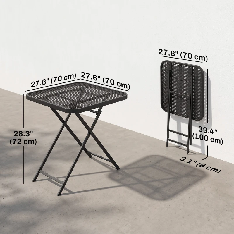 Outsunny 27.5" Square Outdoor Patio Table, Outdoor Folding Table with Grid Rattan-Like Top for Camping, Picnic, Black
