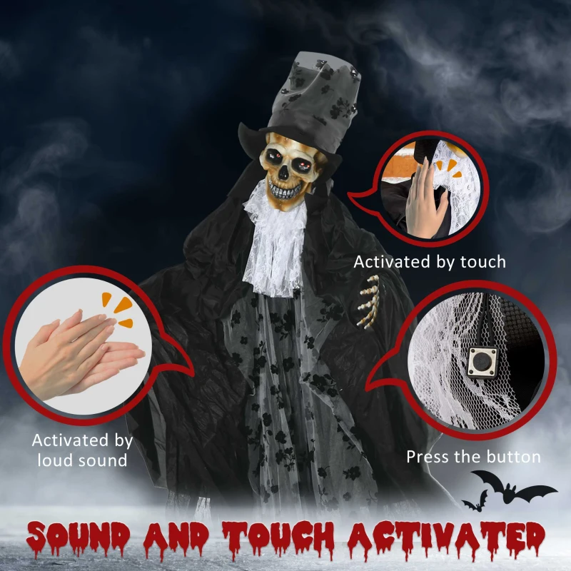 Outsunny 6FT Life Size Halloween Animatronics, Animated Grim Reaper Groom with Sound Motion Activated & Light Up Eyes