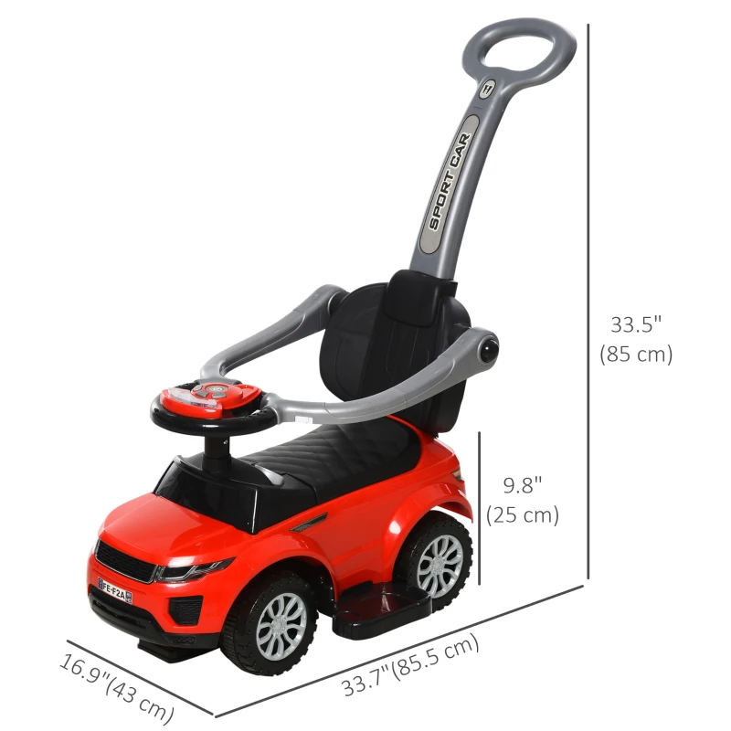Aosom 3 in 1 Kid Ride on Push Car, Toddlers Sliding Walking Car, with Horn, Under Seat Storage, for 18-36 Months, Red