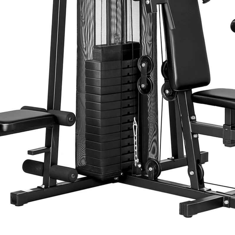 Soozier All-in-One Multi Home Gym Machine Workout Station with Weight Stack and Pulley System for Full Body Training, Black