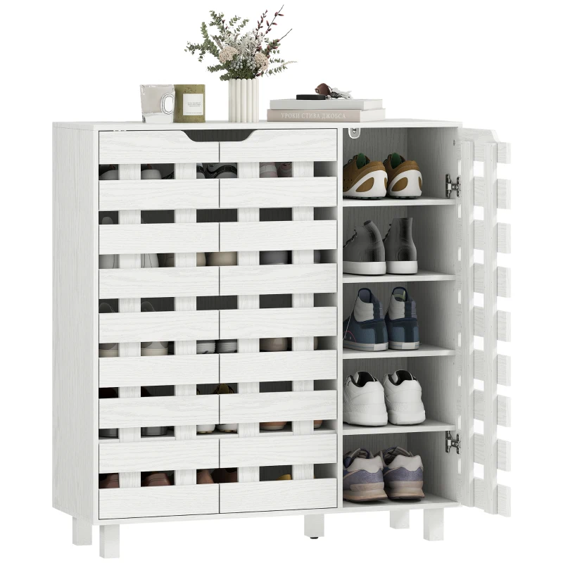 HOMCOM Shoe Cabinet, 17-20 Pairs Shoe Storage Cabinet with Hollowed-Out Doors, White