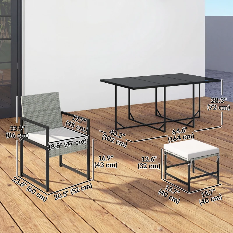Outsunny 11 Pieces Wicker Patio Dining Set, Rattan Outdoor Furniture Set with 6 Armchairs, 4 Stools, Light Grey