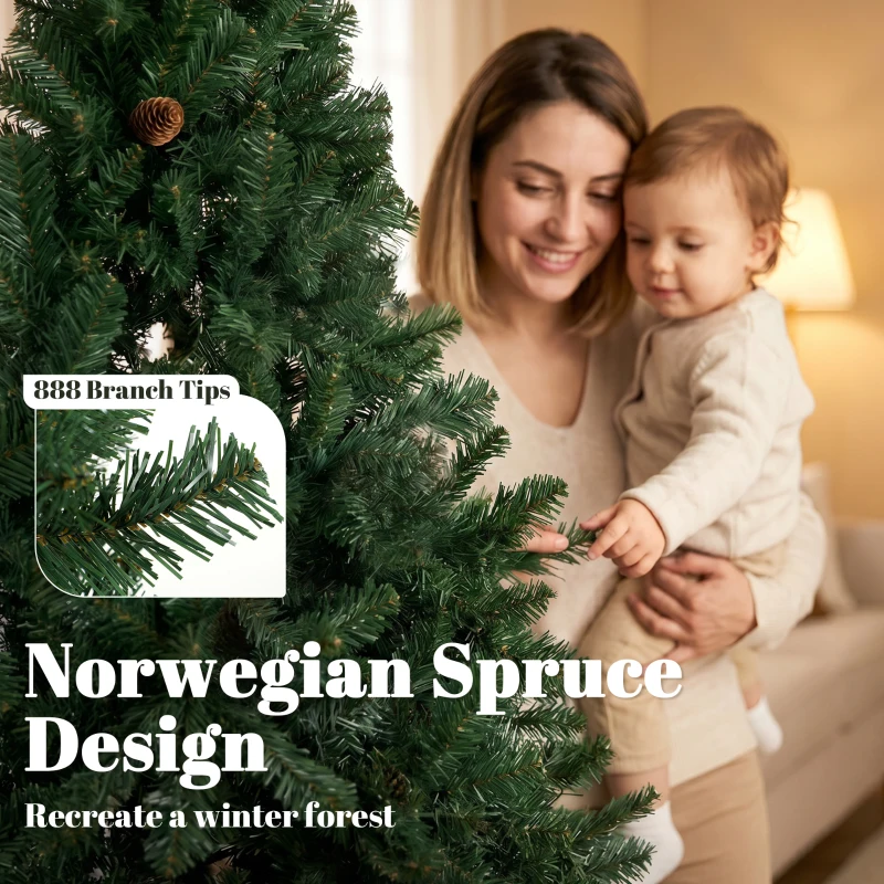 HOMCOM 6 ft Artificial Christmas Tree, Norway Spruce Tree, Hinged Xmas Tree with Metal Stand