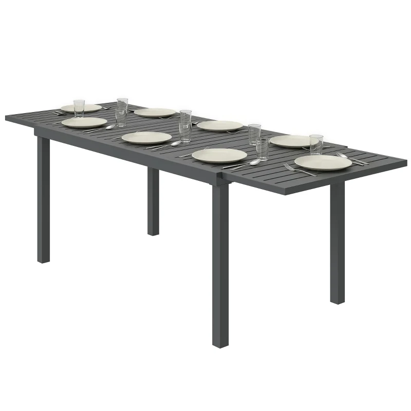 Outsunny Expandable Outdoor Dining Table for 6-8 People, 59"-89" Aluminum Patio Dining Table with Slatted Top, Dark Grey