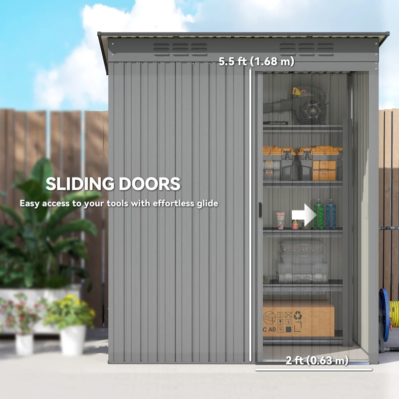 Outsunny 5.2' x 3.5' Outdoor Storage Shed, Easy to Assemble Metal Garden Shed, for Backyard, Lawn, Patio, Light Grey