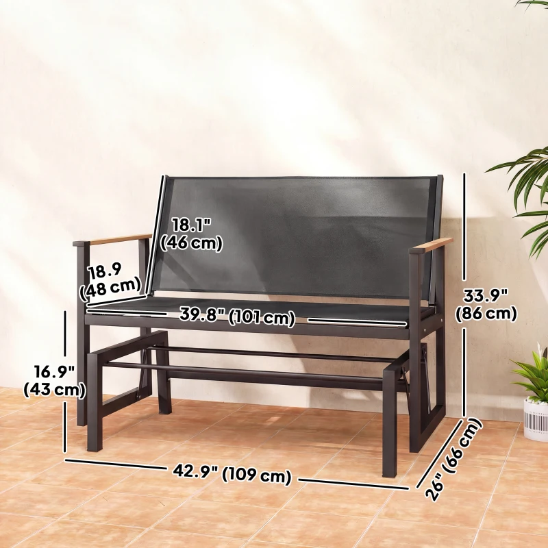 Outsunny Outdoor Glider Bench for 2 Person, Patio Glider Loveseat with Thick Cushions for Garden Balcony Porch, Dark Grey