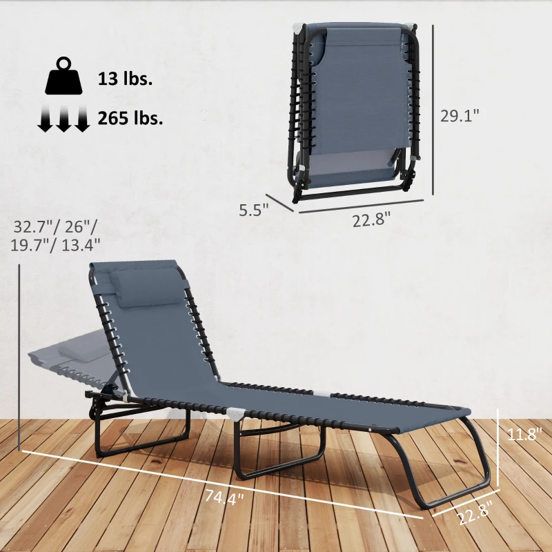 Outsunny Folding Chaise Lounge Pool Chair with 4-Position Reclining Back, Breathable Mesh & Bungee Seat, Gray
