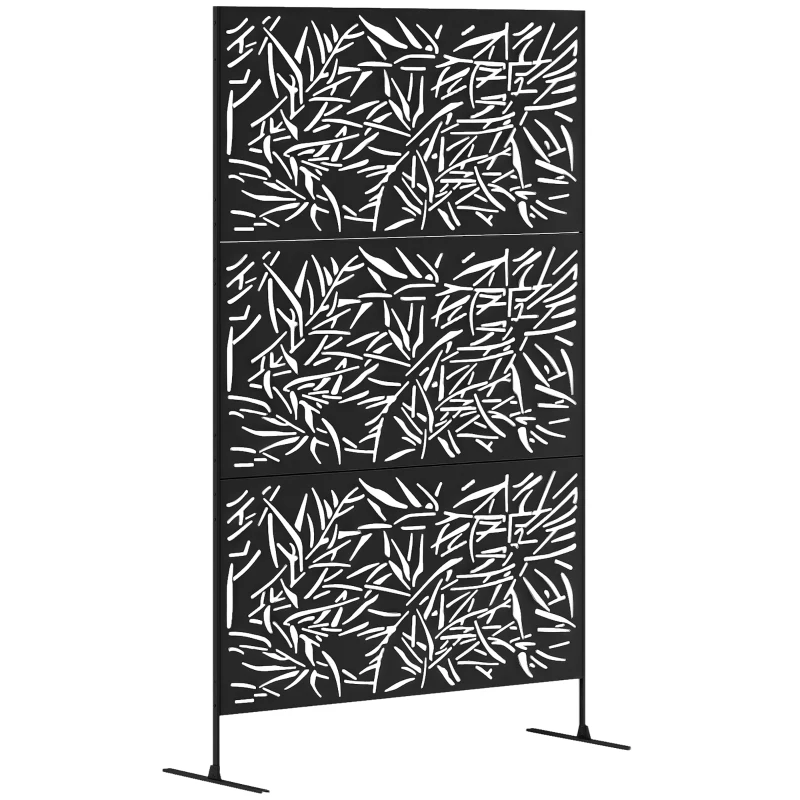 Outsunny Metal Outdoor Privacy Screen, Freestanding Outdoor Divider with Stand, Decorative Privacy Panel, 78" x 48", Black