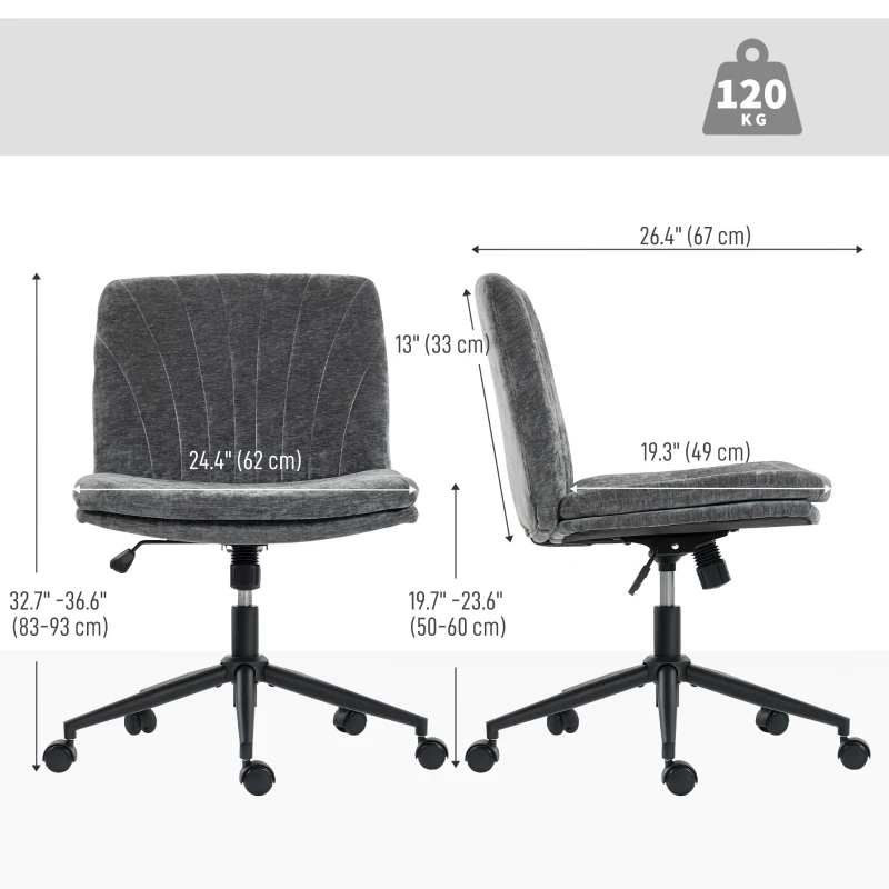 HOMCOM Criss Cross Chair with Wheels, Wide Office Chair with No Arms, Adjustable Height, Tilting, Grey