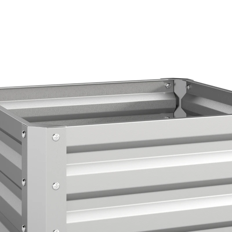 Outsunny Set of 2 Raised Garden Bed, 2 x 2 x 1ft Steel Planters for Outdoor Plants, Elevated Planter Box, Easy-to-assemble, for Flowers Herbs and Vegetables, Silver