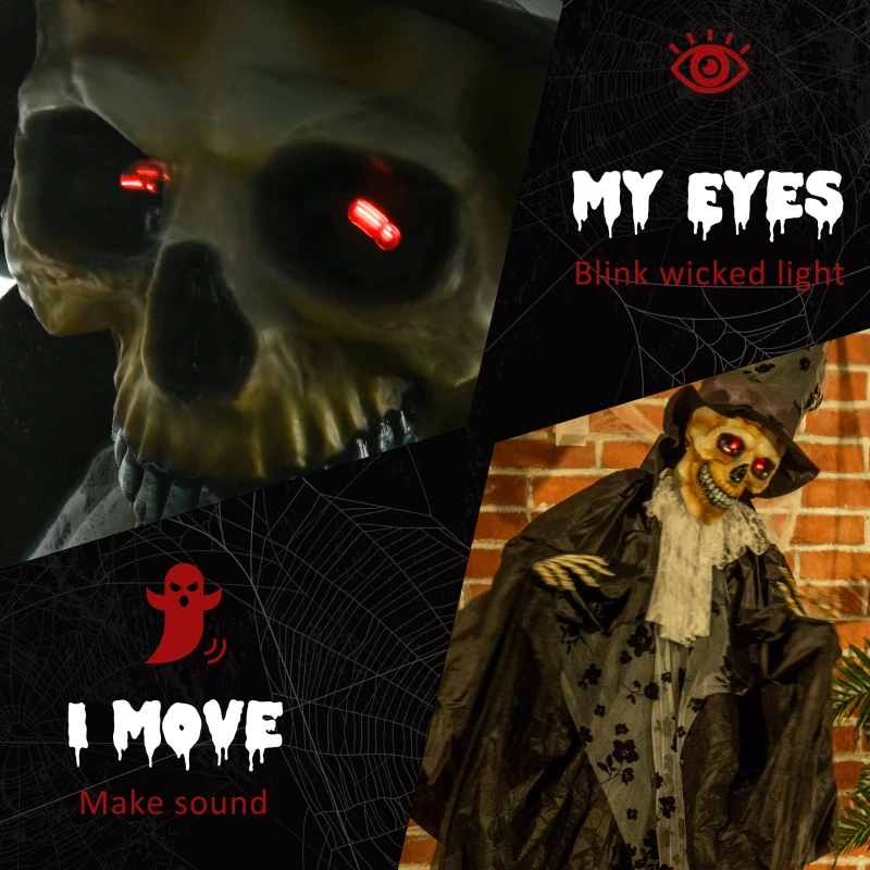 Outsunny 6FT Life Size Halloween Animatronics, Animated Grim Reaper Groom with Sound Motion Activated & Light Up Eyes