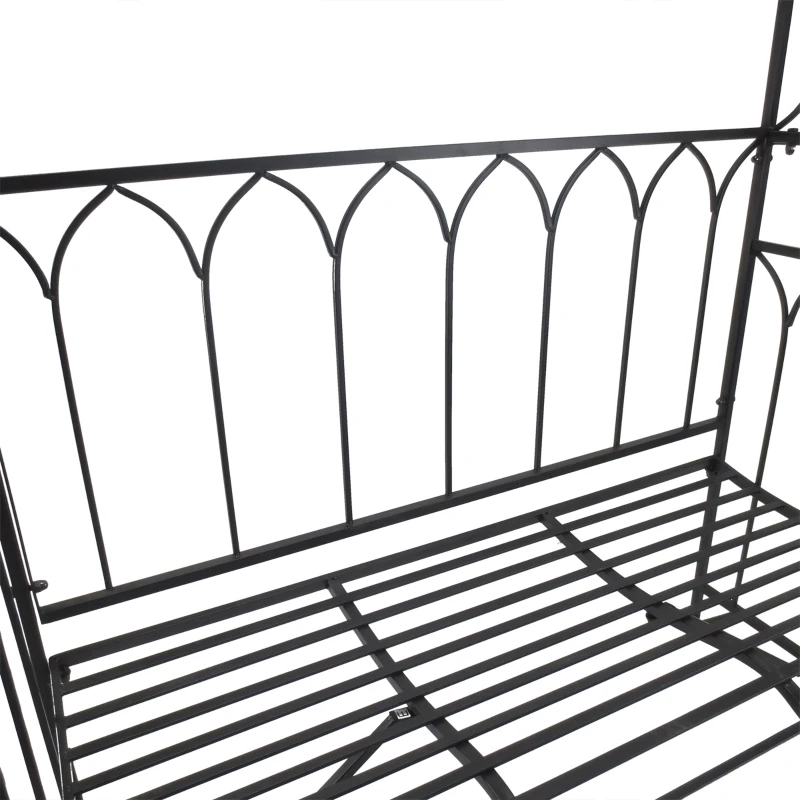 Outsunny 80" Tall Fairy Garden Arbor Arch with Bench Metal Outdoor Plant Climbing Support Trellis with 2 Seater Bench for Rose Vines Black