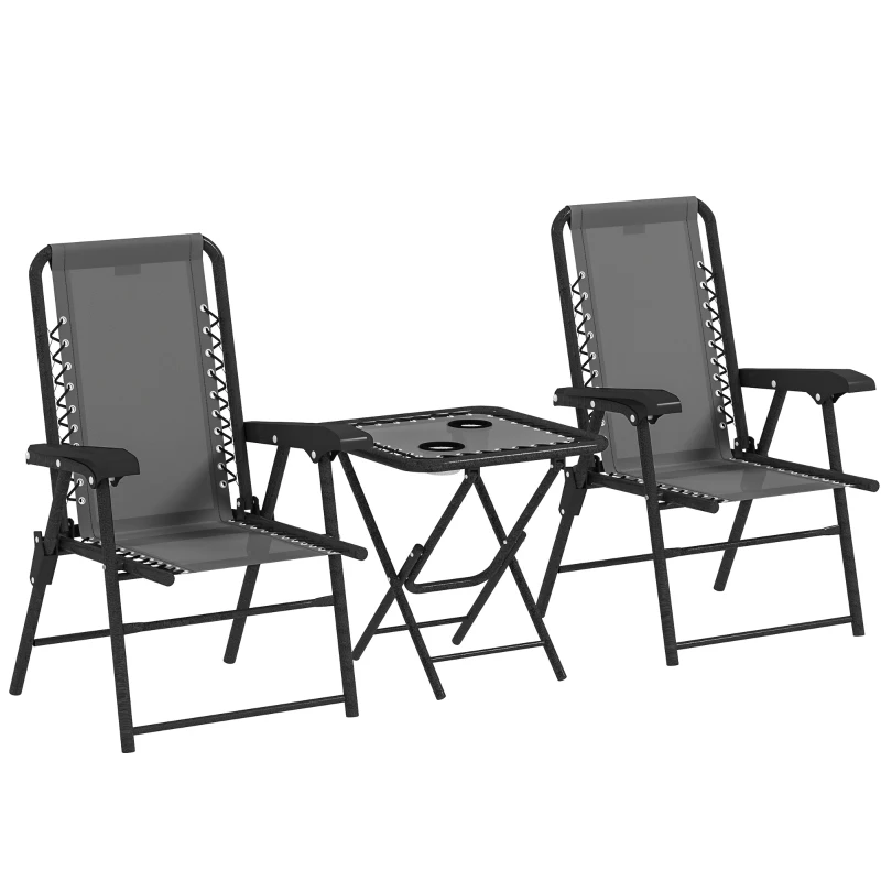 Outsunny 3 Pieces Patio Bistro Set, Outdoor Folding Table and Chairs Set, Metal Patio Furniture Set with Cup Holders