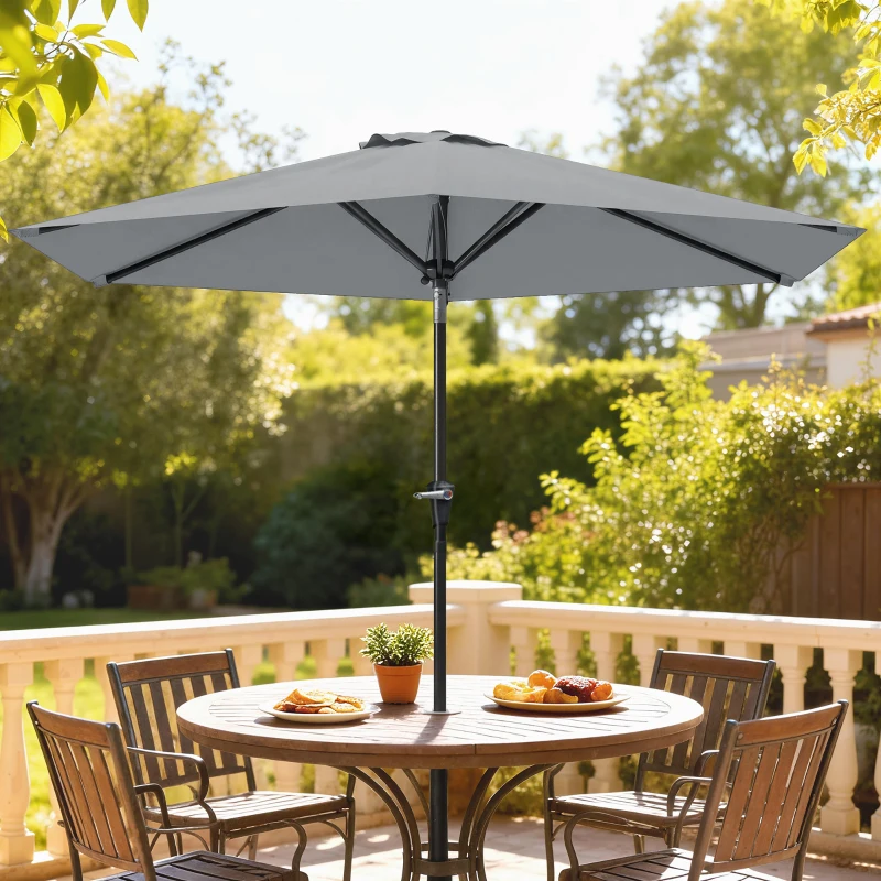 Outsunny Patio Sun Umbrella, Outdoor Parasol with 6 Ribs, Light Grey