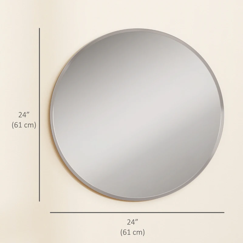 HOMCOM 24" Decorative Wall Mirror for Bedroom Living Room, Modern Round Bathroom Mirror for Home Decor, Silver