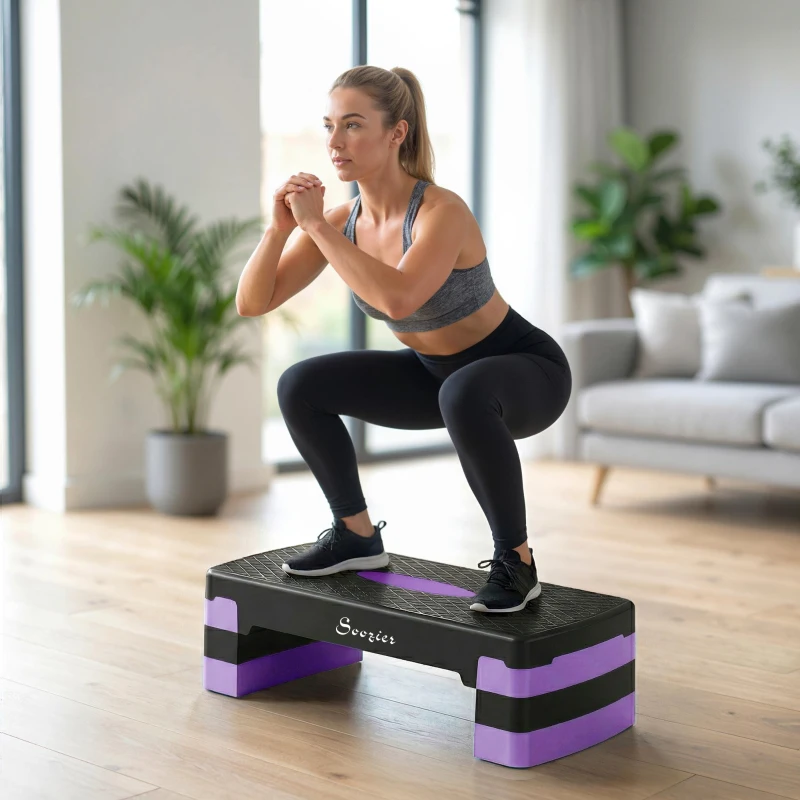 Soozier Aerobic Exercise Step Platform, 4"/6"/8" Adjustable Aerobic Stepper with Risers, Workout Stepper for Home Gym, Purple