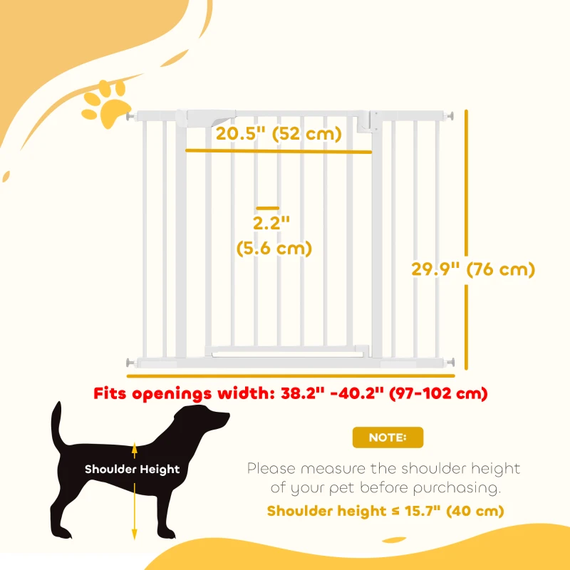 PawHut Baby Gate, Pet Safety Gate Pressure Fit, Wide with Two-Way Open, Auto-Close for Stair, Doorways, Hallways, 30"H, White