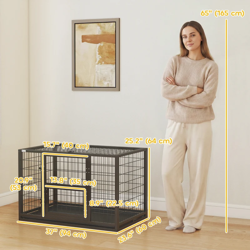 PawHut 37 Inch Heavy Duty Dog Crate, Large Metal Dog Kennel with Removable Tray, 3 Doors and Secure Lock