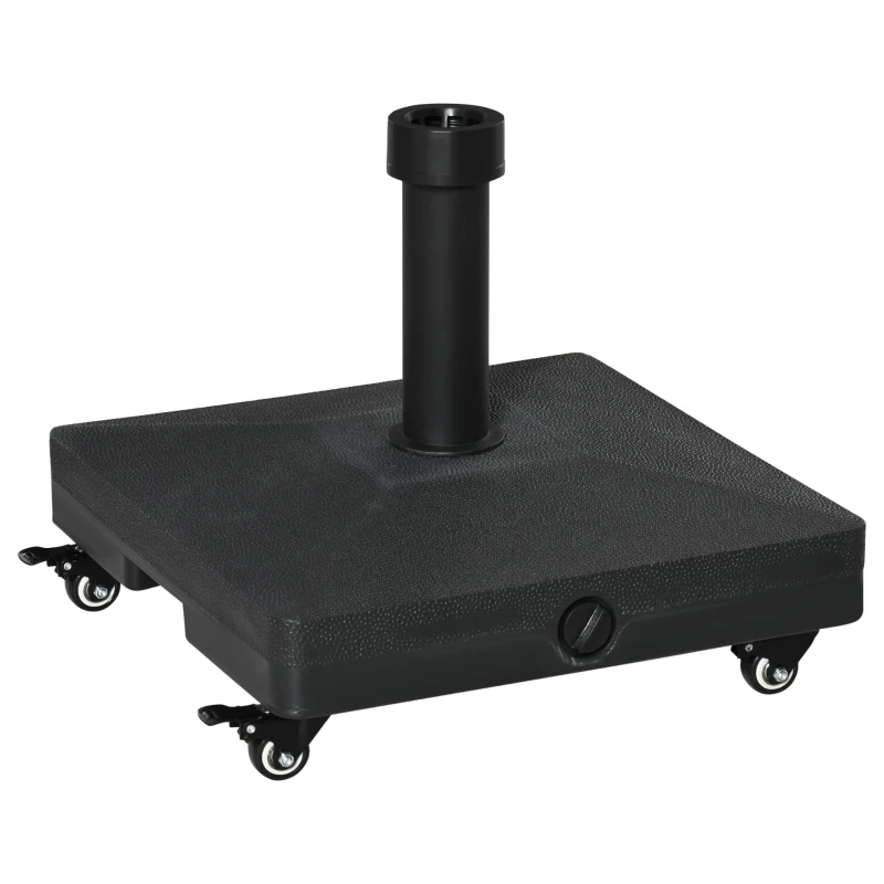 Outsunny HDPE Square Parasol Base, Portable Umbrella Stand Weights for Cantilever Banana Parasol with Wheels, 35lbs with Water or 40lbs with Sand, for Φ0.75" to Φ1.5" Pole, Black