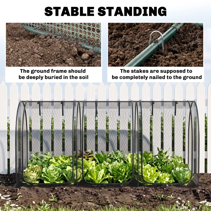 Outsunny 9' x 4' Crop Cage, Plant Protection Tent with Three Zippered Doors, Steel Frame, Storage Bag and 4 Ground Stakes, for Garden, Yard, Lawn, Black